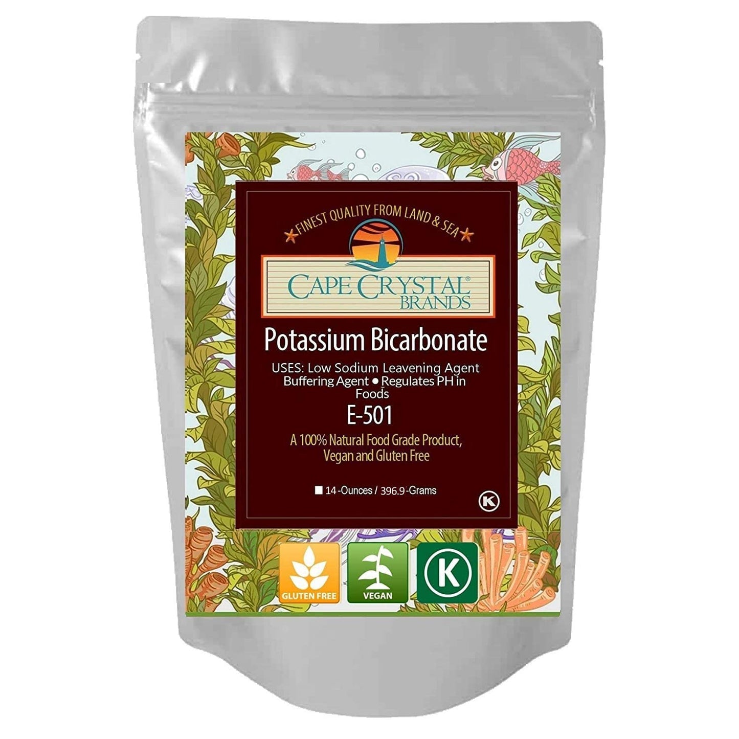 Potassium Bicarbonate 14-Oz Usp Food Grade Crystalline Powder - Baking Soda Substitute - Good Salt Alternative - Gluten Free Non-Gmo Kosher Certified