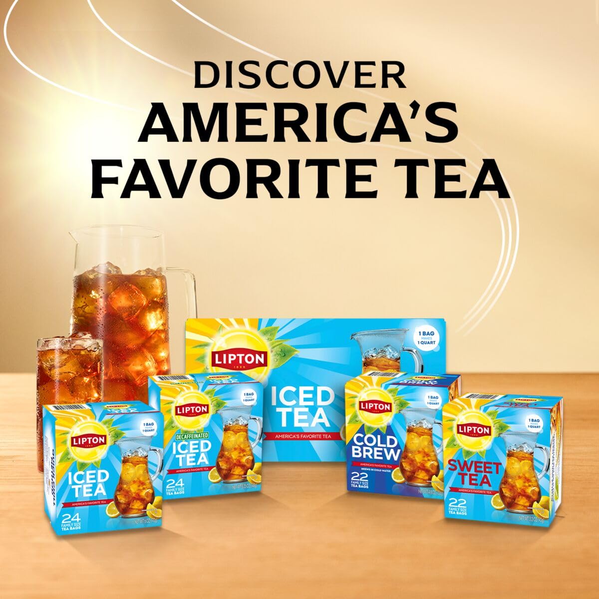 Lipton Southern Sweet Iced Tea Bags, Family Size Zero Calories, 132 Total Bags (22Ct - Pack Of 6)