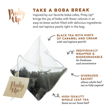 Pinky Up Brown Sugar Boba Tea Sachets - Calorie Free Whole Leaf Black Tea Bubble Tea - Boba Gift 12 Biodegradable Tea Bags