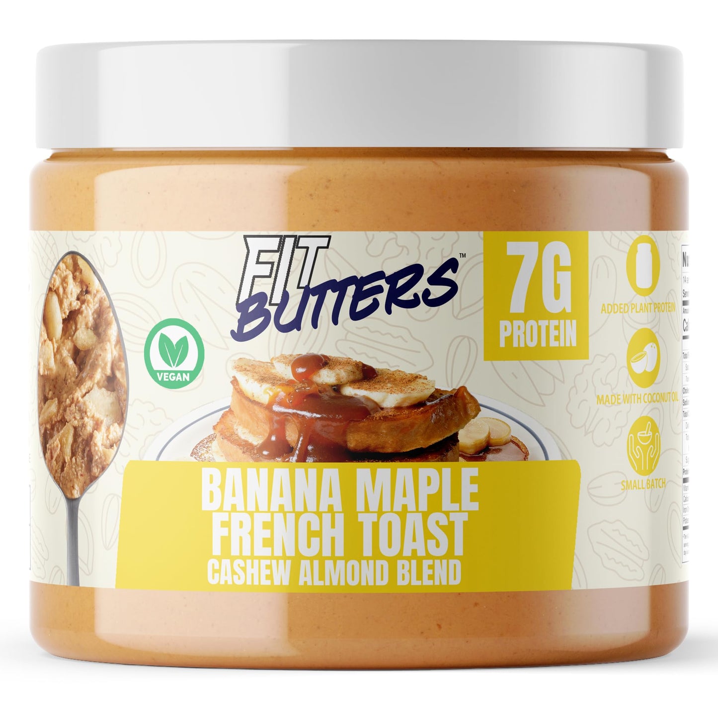 Fit Butters Banana Maple French Toast Cashew Almond Butter Vegan Spread - Added Protein And Coconut Oil Low Carb Low Sugar Gluten Free Complete Protein Dessert Flavored Nut Butter