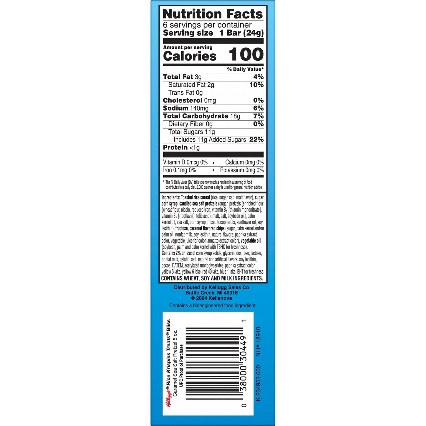 Rice Krispies Treats Bliss Crispy Marshmallow Squares, Snack Bars, Caramel Sea Salt Pretzel, 5oz Box (6 Bars)