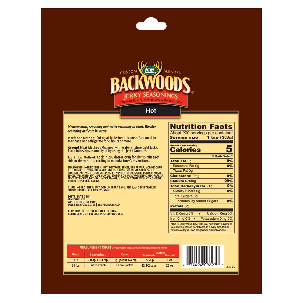 LEM Backwoods Hot Seasoning with Cure Packet, 1 Count, Model 9623