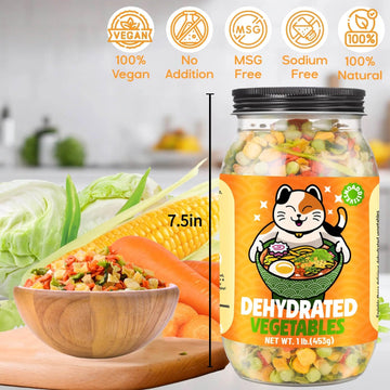16Oz Dehydrated Freeze Dried Vegetables - 100% Natural Large Packaging Ramen Toppings, 6 Mixed Vegetable Flakes, No Gluten & No Allergen, Dry Veggie For Cooking, Camping, Emergency Supply