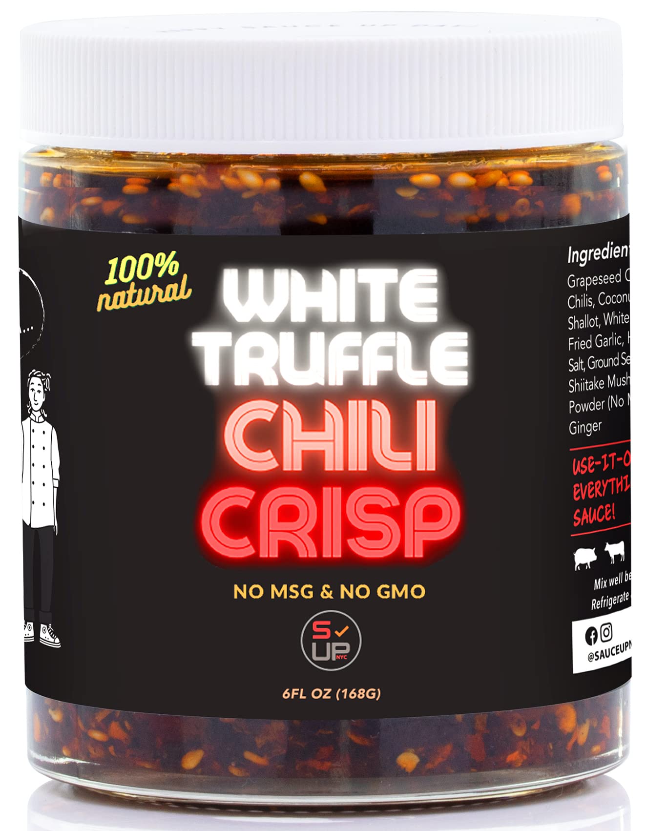 Sauce Up 100% Natural Artisan Chili-Crisp 6Oz- Top-Grade 13 Ingredients Vegan Keto Gf Zero Msg Flavor Burst Item Crafted In Nyc(Hot Sweet Crispy Umami Smoky Savory)- Good On Anything Chili Sauce (White Truffle)