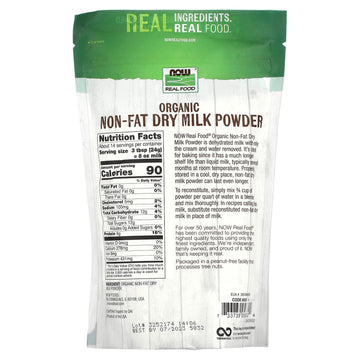 Now Foods, Organic Non-Fat Dry Milk Powder With Protein And Calcium, Product Of The Usa, 12-Ounce (Packaging May Vary)