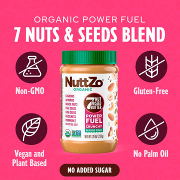 NuttZo Organic Power Fuel Crunchy Nut Butter | 7 Nuts & Seeds Blend | 26oz Jar | Paleo, Non-GMO, Gluten-Free, Vegan, Kosher
