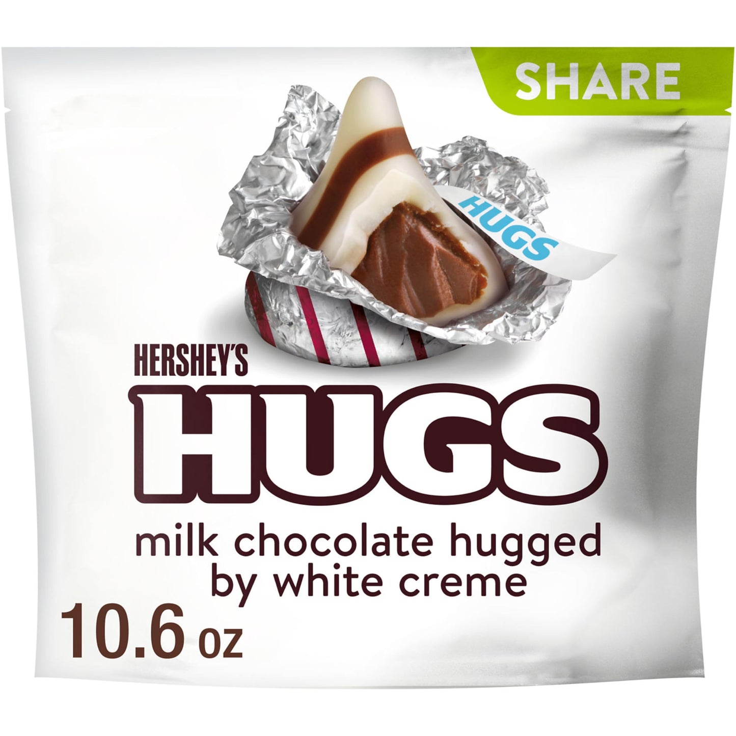 HERSHEYS HUGS Milk Chocolate and White Creme Candy Share Pack, 10.6 oz