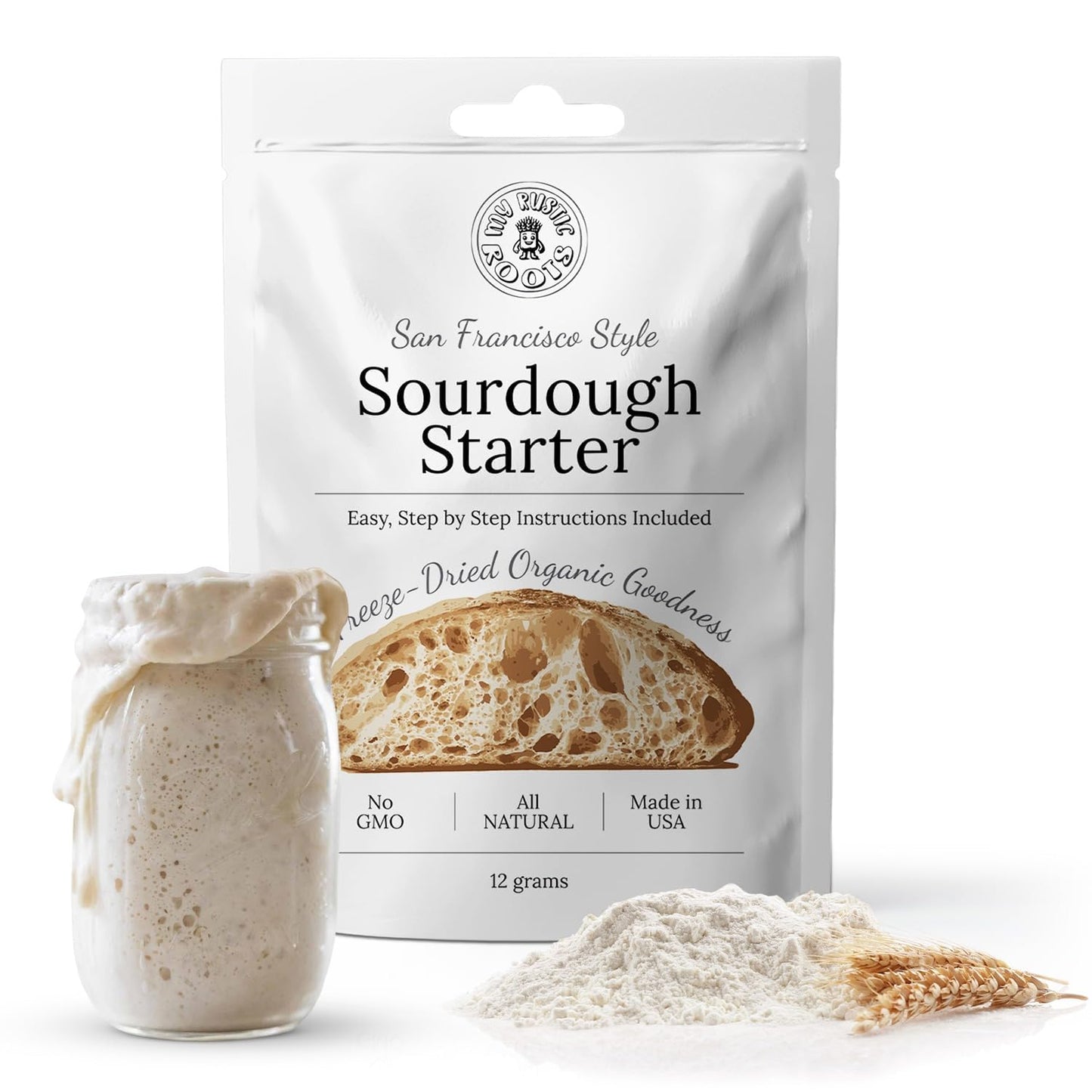 MY RUSTIC ROOTS All Natural & Organic San Francisco Sourdough Starter Culture - Beginner Friendly Sourdough Bread Starter - Perf