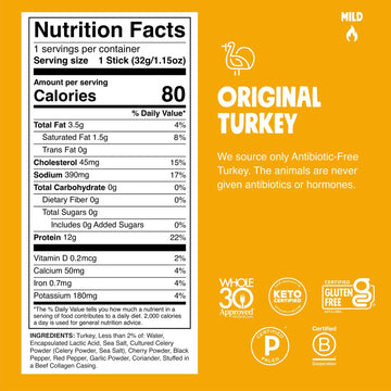 Chomps Turkey Jerky Snack Sticks - Keto, Low Carb, Gluten-Free, 12g Protein, 10-Pack, Yellow
