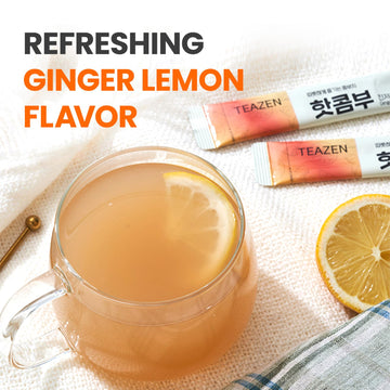 TEAZEN Lemon Ginger Kombucha Tea, Probiotics & Postbiotics, Zero Sugar, Low Caffeine, 10 Sticks, 1.76oz