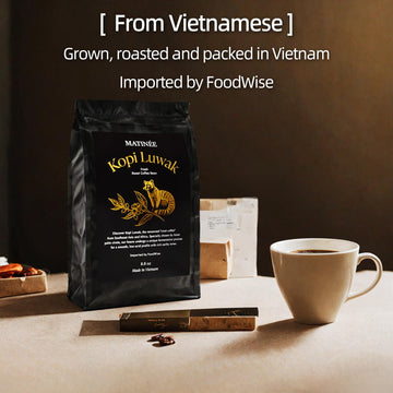 Matin E Wild Kopi Luwak Coffee Beans, Medium Roast, Whole Bean Beans, Civet Coffee - Sustainably Sourced From Vietnam, 8.8Oz /