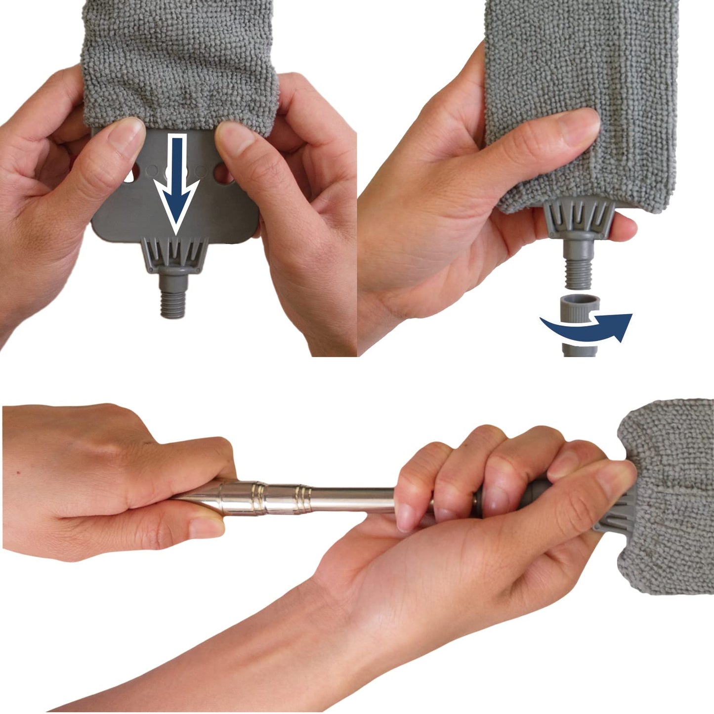 ELEANRA Retractable Gap Dust Cleaner - Extendable Microfiber Duster with 3 Cloths, Gray, Model B0009
