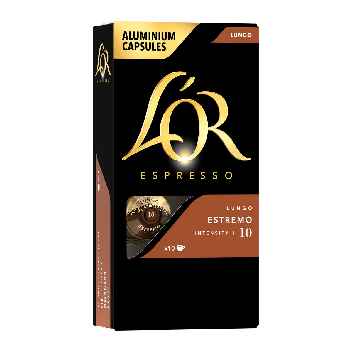 LOr Espresso Units 10 Count Estremo Lungo Single-Serve Aluminum Coffee Units Compatible With The LOr Barista System & *Nespresso Oriflavor Blendal Machines 10 Count (Pack Of 1)