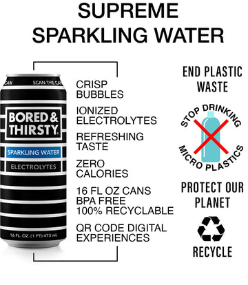Bored & Thirsty Sparkling Water with Electrolytes, 16 Fl Oz, 12 Pack, 100% Recyclable Aluminum Cans