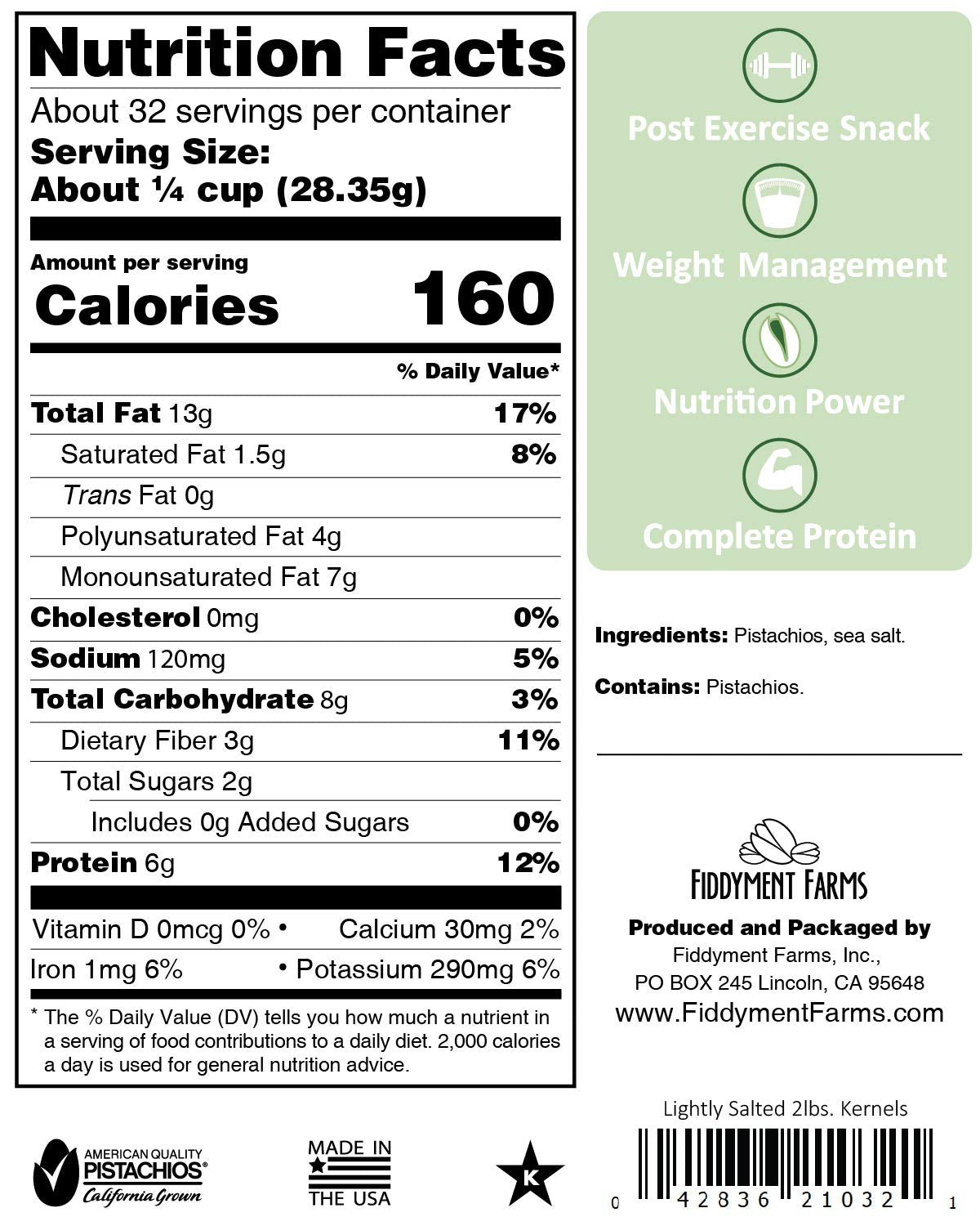 Fiddyment Farms 2lb Lightly Salted Pistachio Kernels