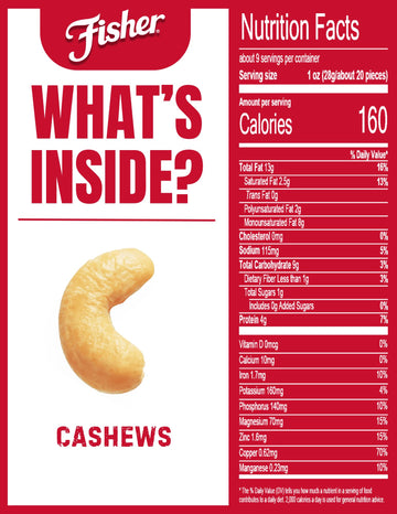 Fisher Oven Roasted Sea Salt Whole Cashews, 8.75 Ounce Pack - Never Fried, Healthy Snack