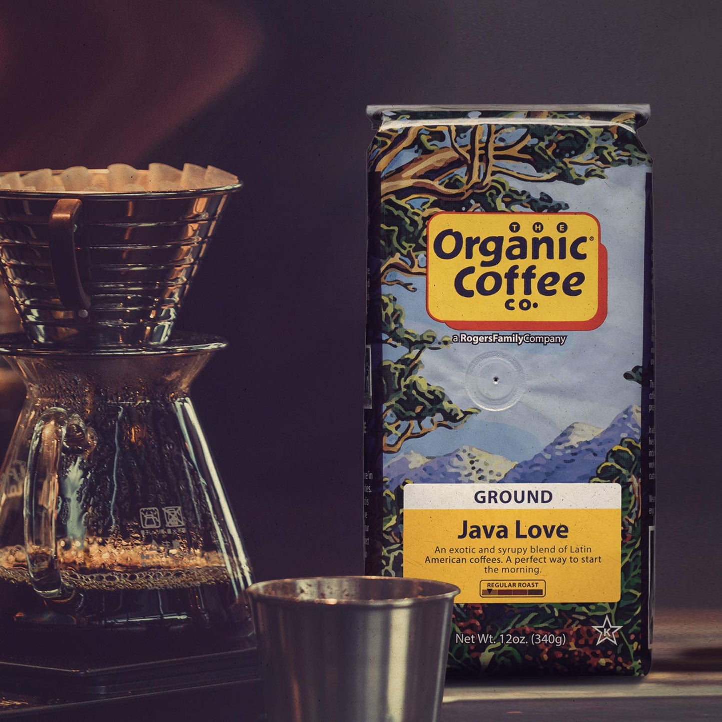 Organic Coffee Co. Java Love Ground Coffee 12 Ounce Medium Light Roast USDA Organic