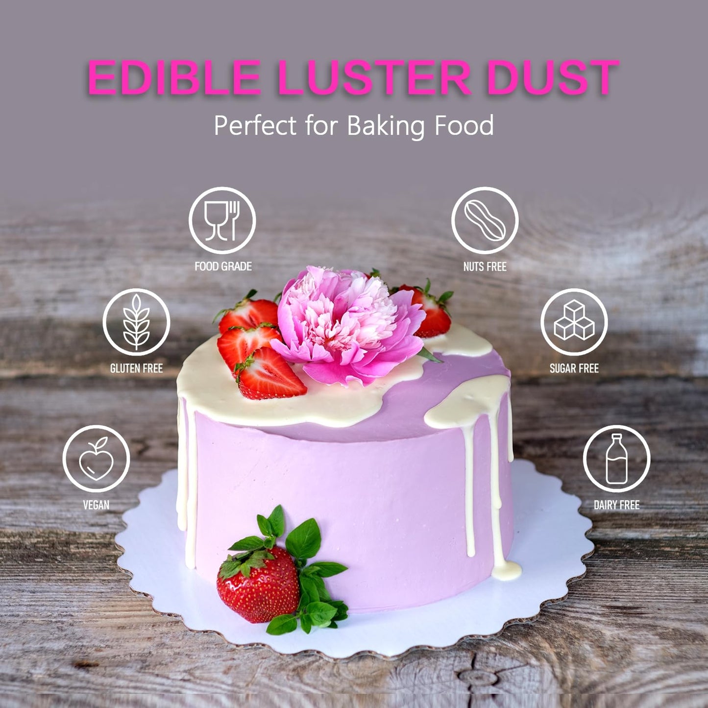 PAVADOR Edible Luster Dust,Violet Luster Dust 12g Food Grade Metallic Shimmer,Edible Glitter for Desserts Cake Decorating, Bakin