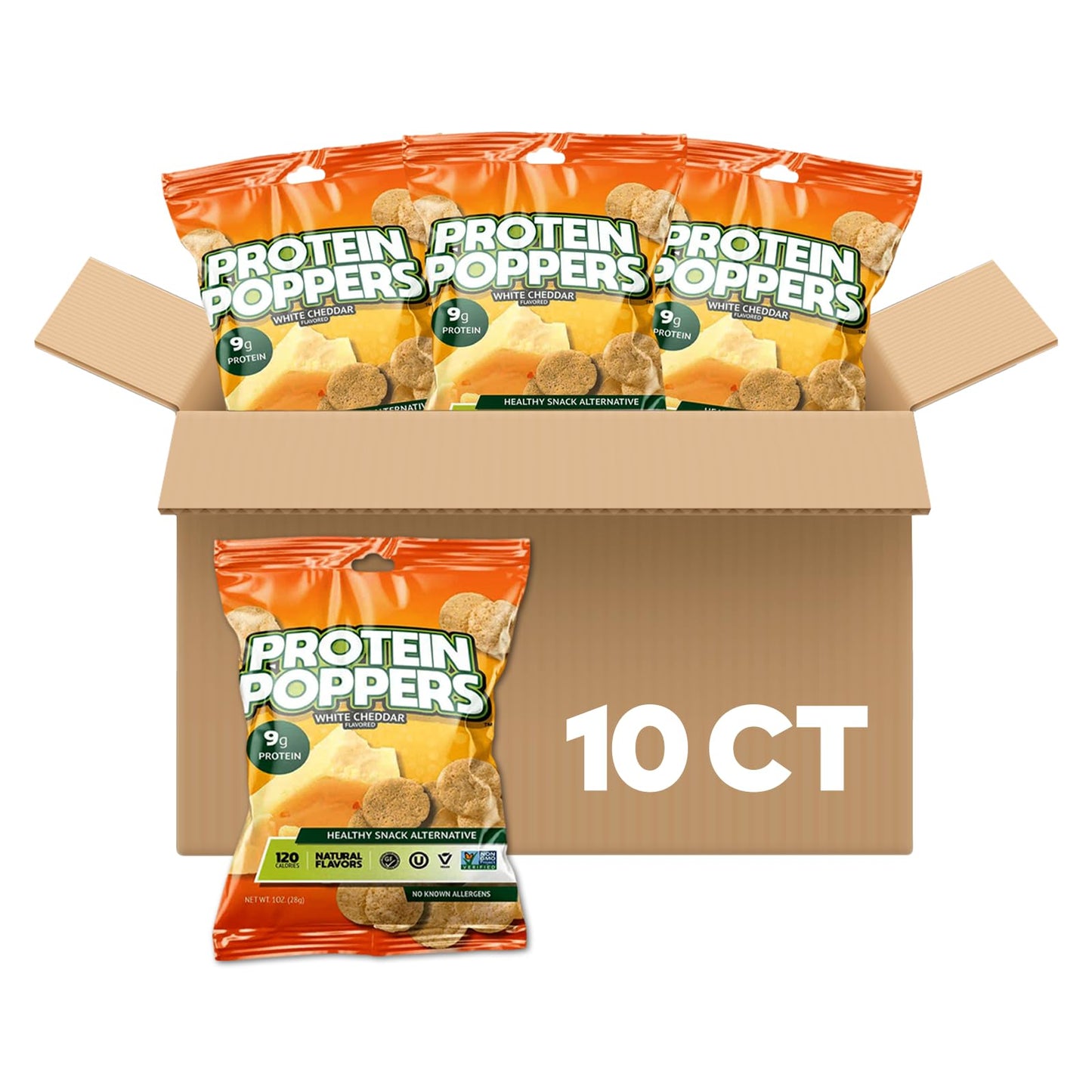 Protein Poppers Healthy Snack Alternative, 9g Protein, 1oz (White Cheddar, 10 Count)