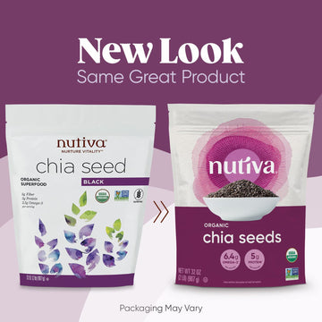 Nutiva USDA Organic enhanced Nutrient-Dense Raw Black Chia Seeds with 3g Protein & 5g Fiber for Salads Yogurt & Smoothies Non-GMO Vegan Gluten-Free Keto & Paleo 32 Ounce (Pack of 1)