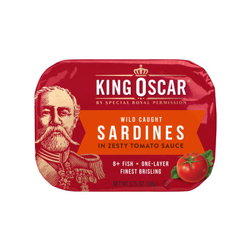 King Oscar Brisling Sardines in Zesty Tomato, 3.75 oz Cans, Pack of 12