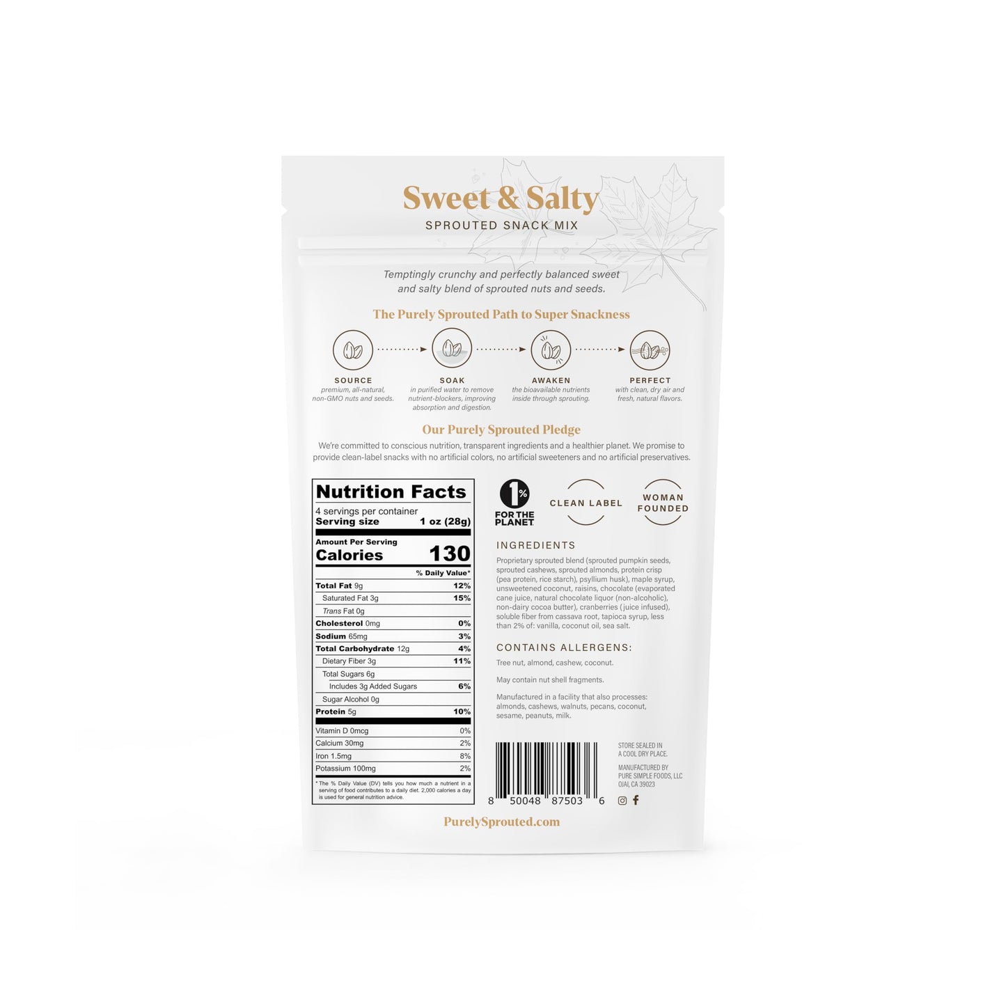 Purely Sprouted Sweet & Salty Superfood Snacks, Non-GMO, Gluten-Free, 4 oz (Pack of 6)