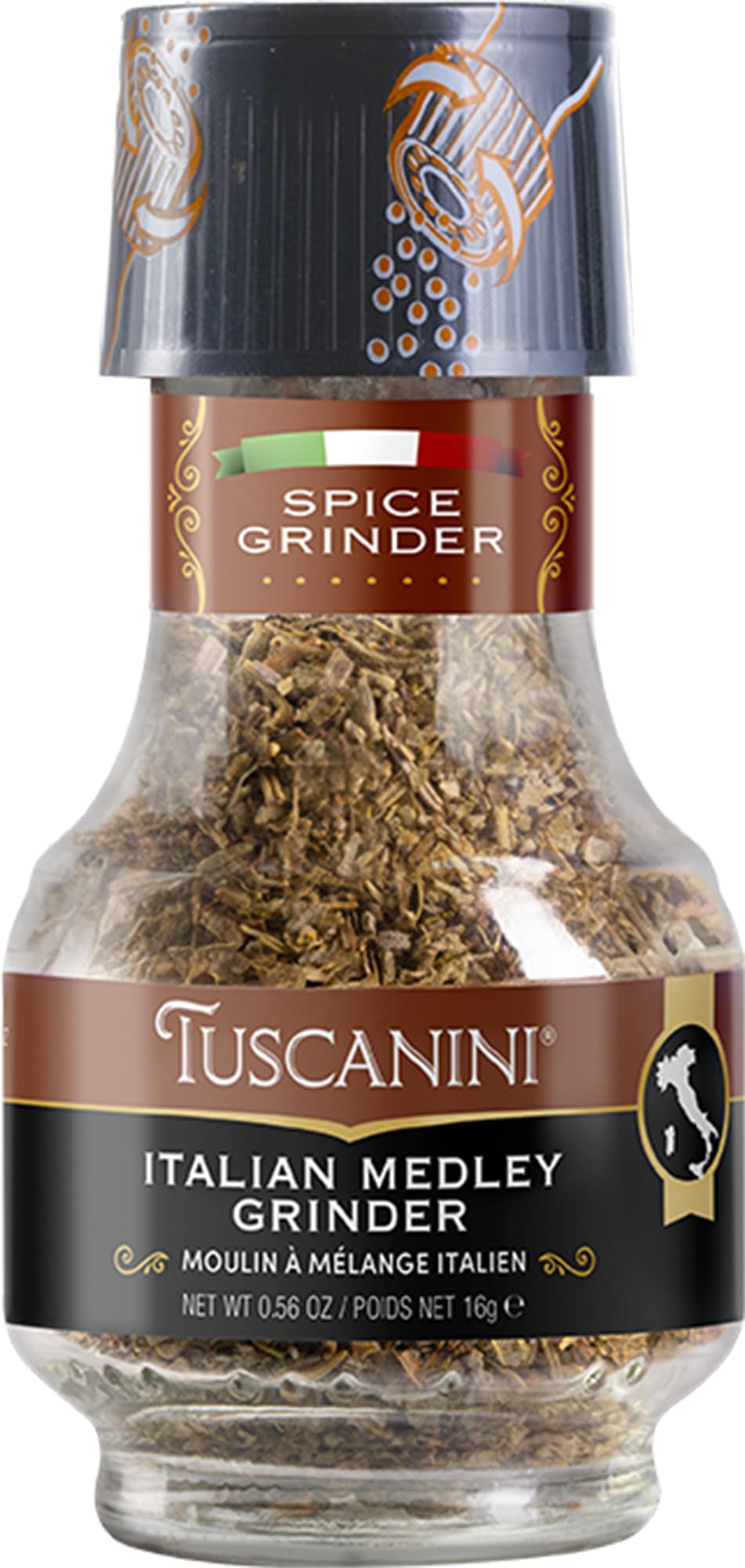 Tuscanini Top-Grade Italian Medley Spice Grinder .56Oz | Freshly Ground Italian Seasoning | Product Of Italy