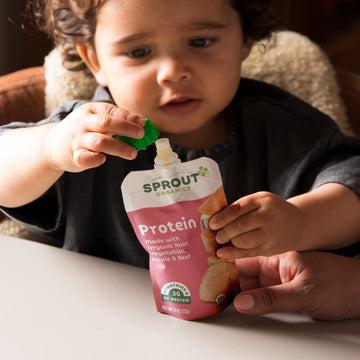 Sprout Organics Baby Food, Root Veg & Beef, Creamy Veg & Chicken, Plant-Based Chickpea Protein Pack, 8+ Months, 4 Oz Purees (Pac