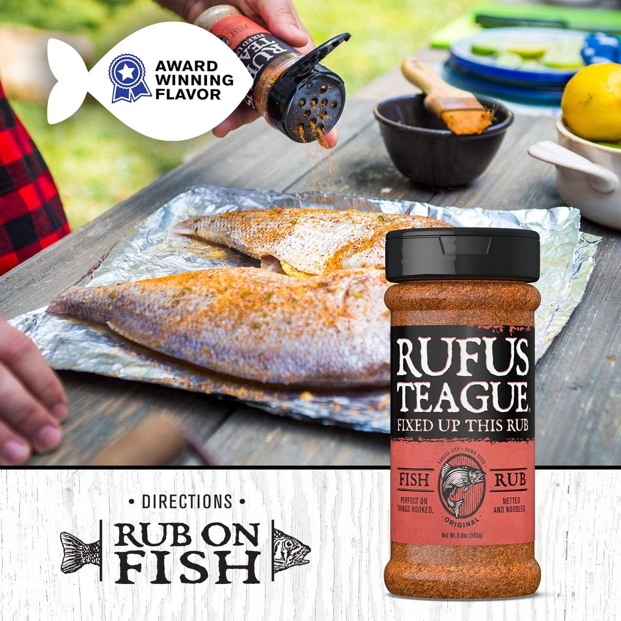Rufus Teague - Fish Rub - Premium BBQ Rub - 6.8oz Bottles - 2 Pack