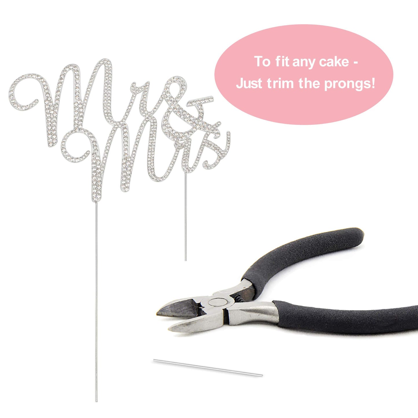 Crystal Creations Mr and Mrs Wedding Cake Topper - Premium Silver Metal - 1 Count Pack
