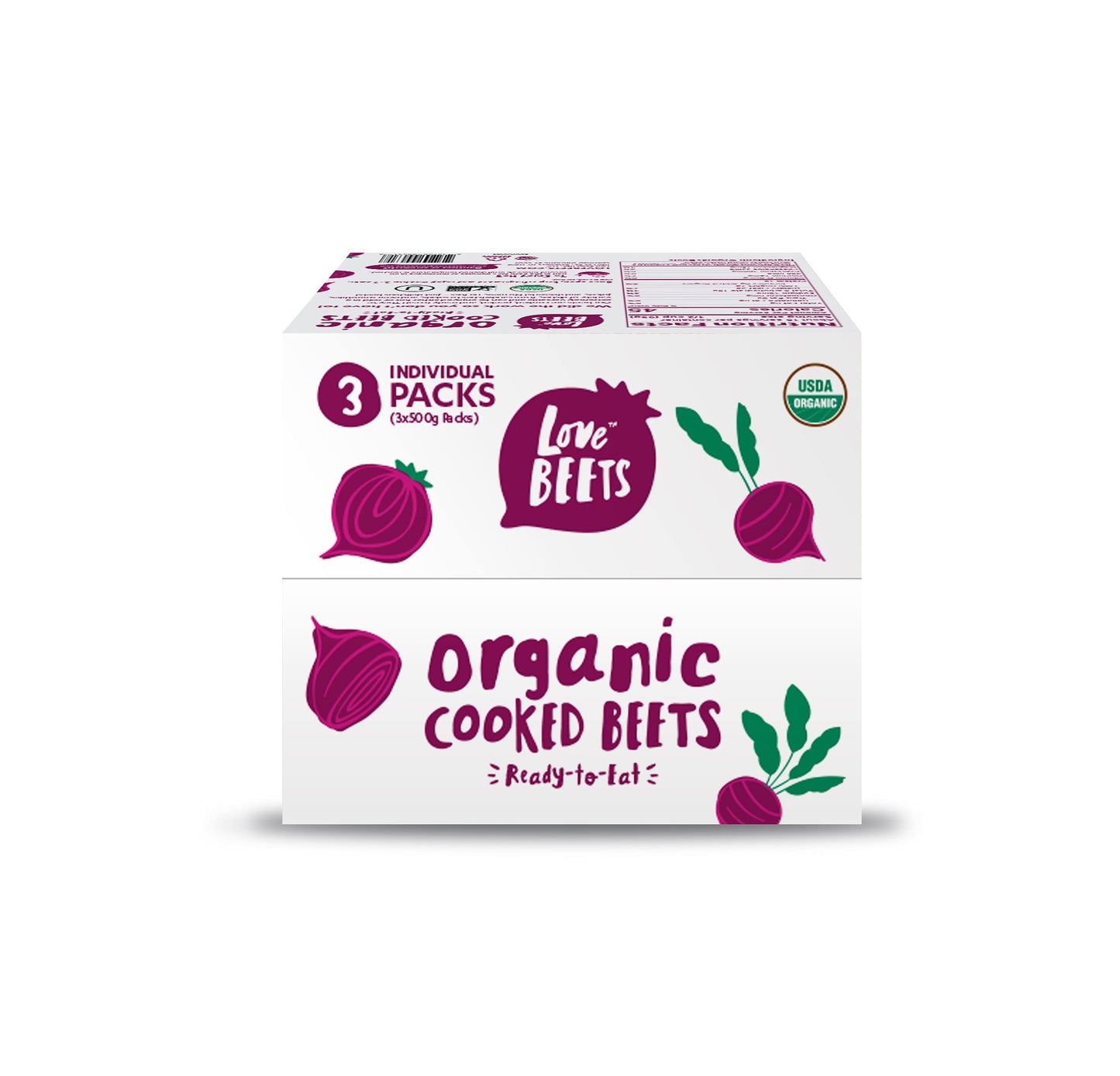 Love Beets Organic Cooked Beets, Non-GMO, No Added Sugar, 500g (3 Pack) - Rich in Antioxidants, Kosher, USA Grown