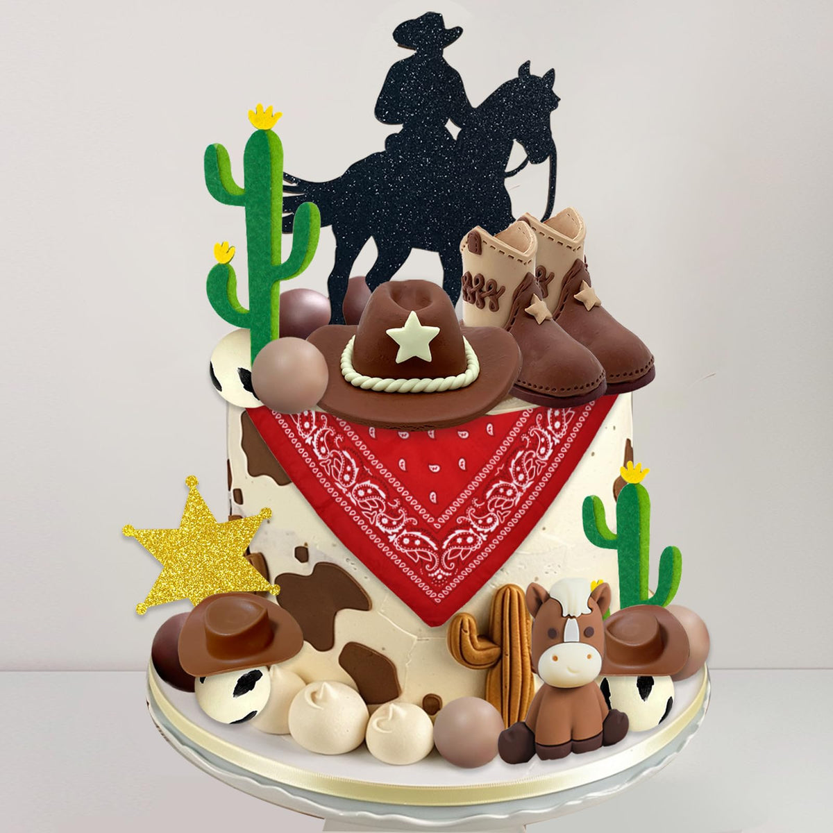 Ufromsky 28Pcs Cowboy Cake Topper Western Cowboy Hat And Boot Cupcake Toppers With Balls And Horseshoe Decorations For Western Theme Birthday Party Baby Shower Supplies