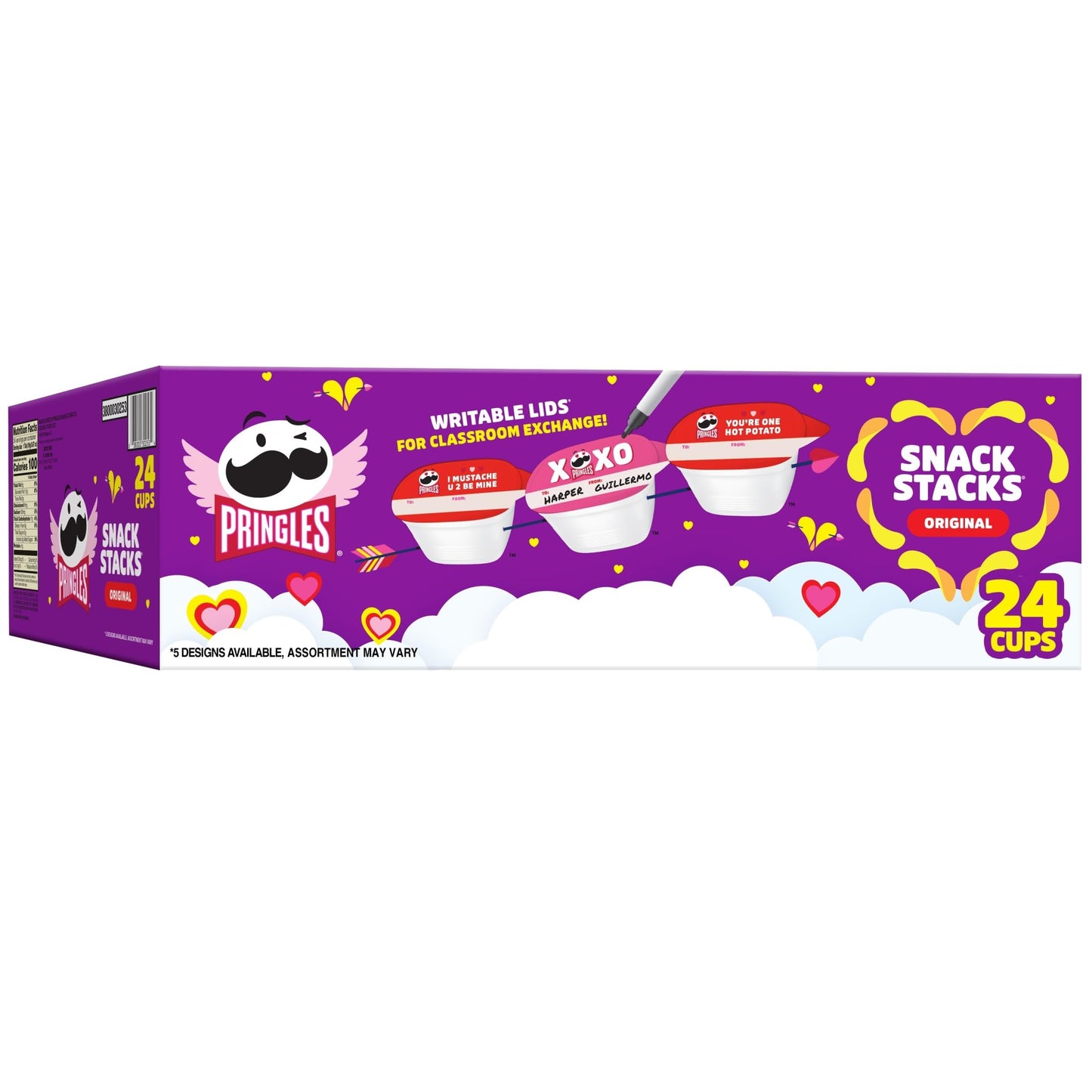 Pringles Potato Crisps Chips, Valentines Day Snacks, Snack Stacks, Original, 16oz Box (24 Cups)