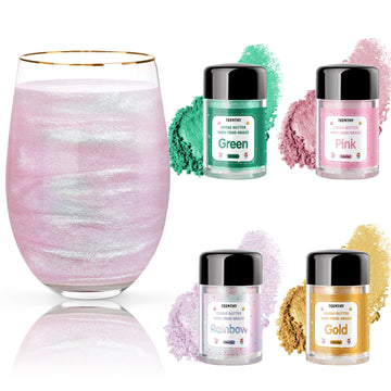 Edible Glitter - 4 Colors Luster Dust Edible-Gold Green Pink Rainbow 100% Food Grade Edible Glitter for Drinks Cakes Easter Eggs and Cookie Decoration Vegan-Friendly Edible Luster Dust(0.18oz)
