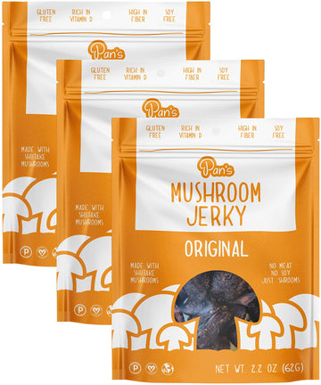 Pan s Mushroom Jerky, Vegan Snacks, Dried Mushrooms Shiitake, Plant based Jerky, Meatless Jerky, Gluten Free, High in Fiber, wi