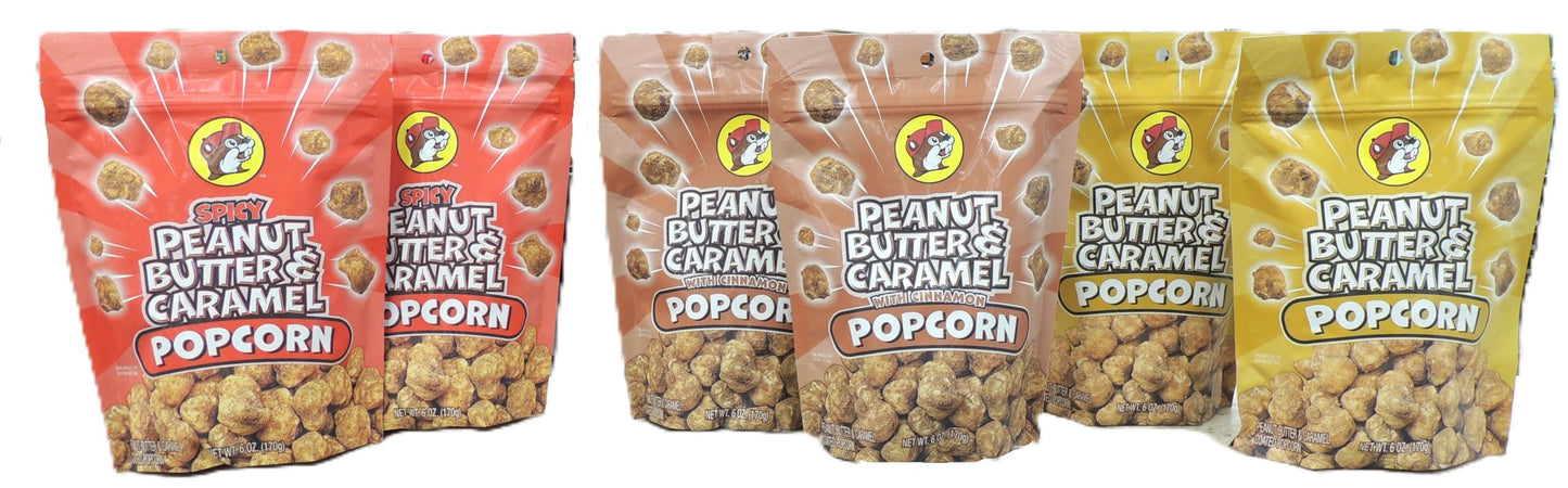 Buc-ees Caramel Popcorn Bundle - Classic, Spicy, Cinnamon - 6 Pack, 6 Ounce