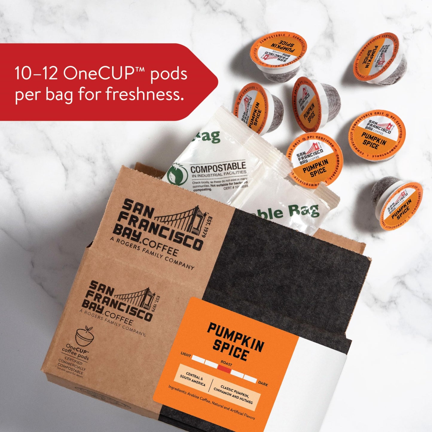 SAN FRANCISCO BAY Compostable Coffee Pods - Pumpkin Spice, Medium Roast, 80 Count, K Cup Compatible, Coffee