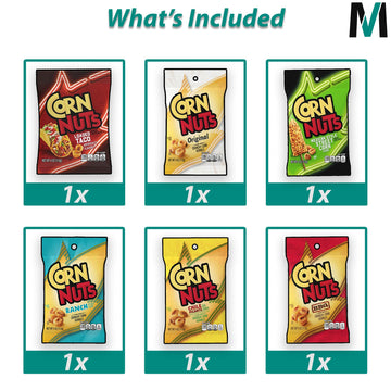 Corn Nuts Variety Pack | 4 oz Bags (Pack of 6) | Loaded Taco, Chile Picante, Ranch, Original, Mexican Street Corn, and BBQ | Bul