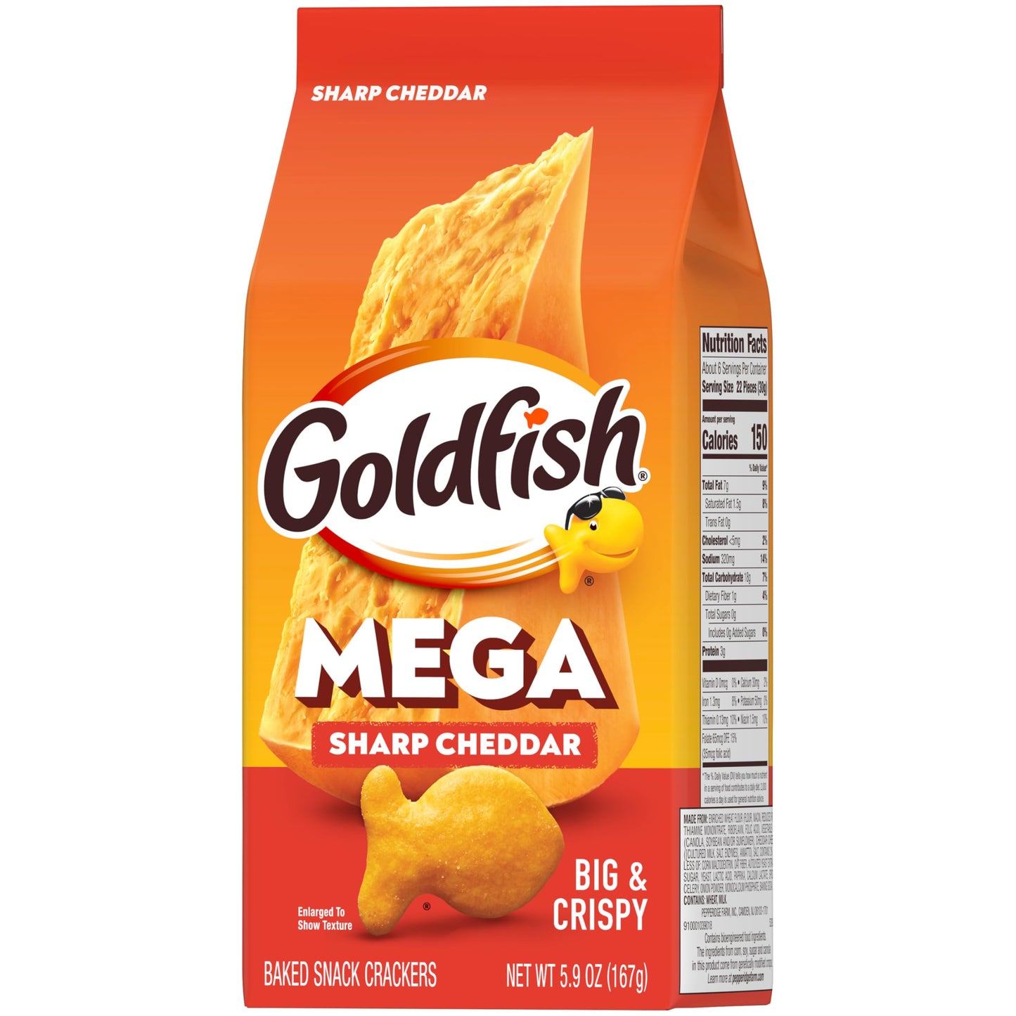 Goldfish Mega Bites, Sharp Cheddar Crackers, 5.9 Oz Bag (Pack of 3)
