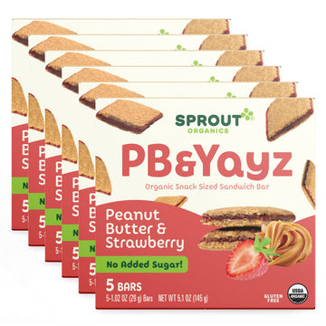 Sprout Organics, Pb & Yayz Toddler Snack Bars, Peanut Butter & Strawberry, 5 Individual Bars 1.02 Oz Each (6-Boxes)