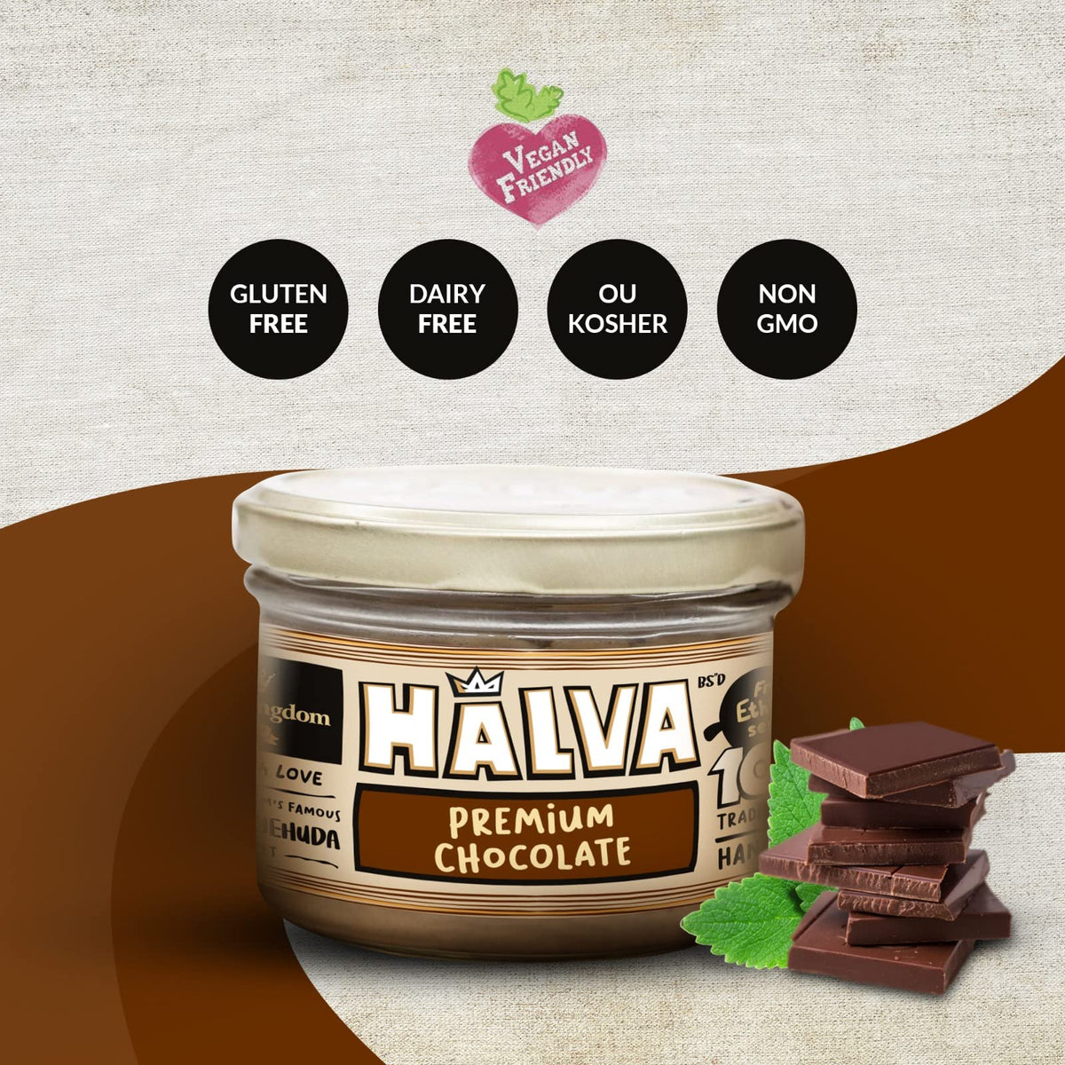 Halva Kingdom Sugar Free Halva Vegan Dessert | Gluten Free, Kosher Certified | Premium Chocolate