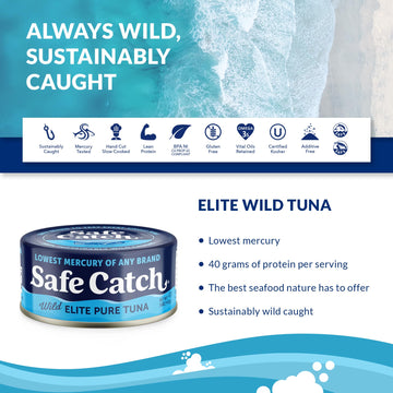 Safe Catch Canned Wild Tuna, Wild Caught, Gluten-Free, Non-GMO, 5oz Can, 6-Pack