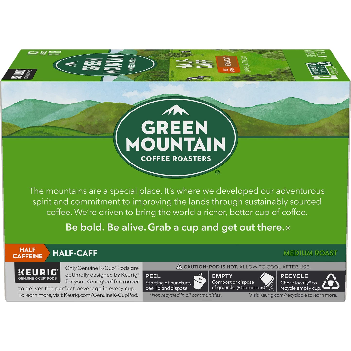 Green Mountain Coffee Roasters Half Caff K-Cup Pods, Medium Roast, 12 Count
