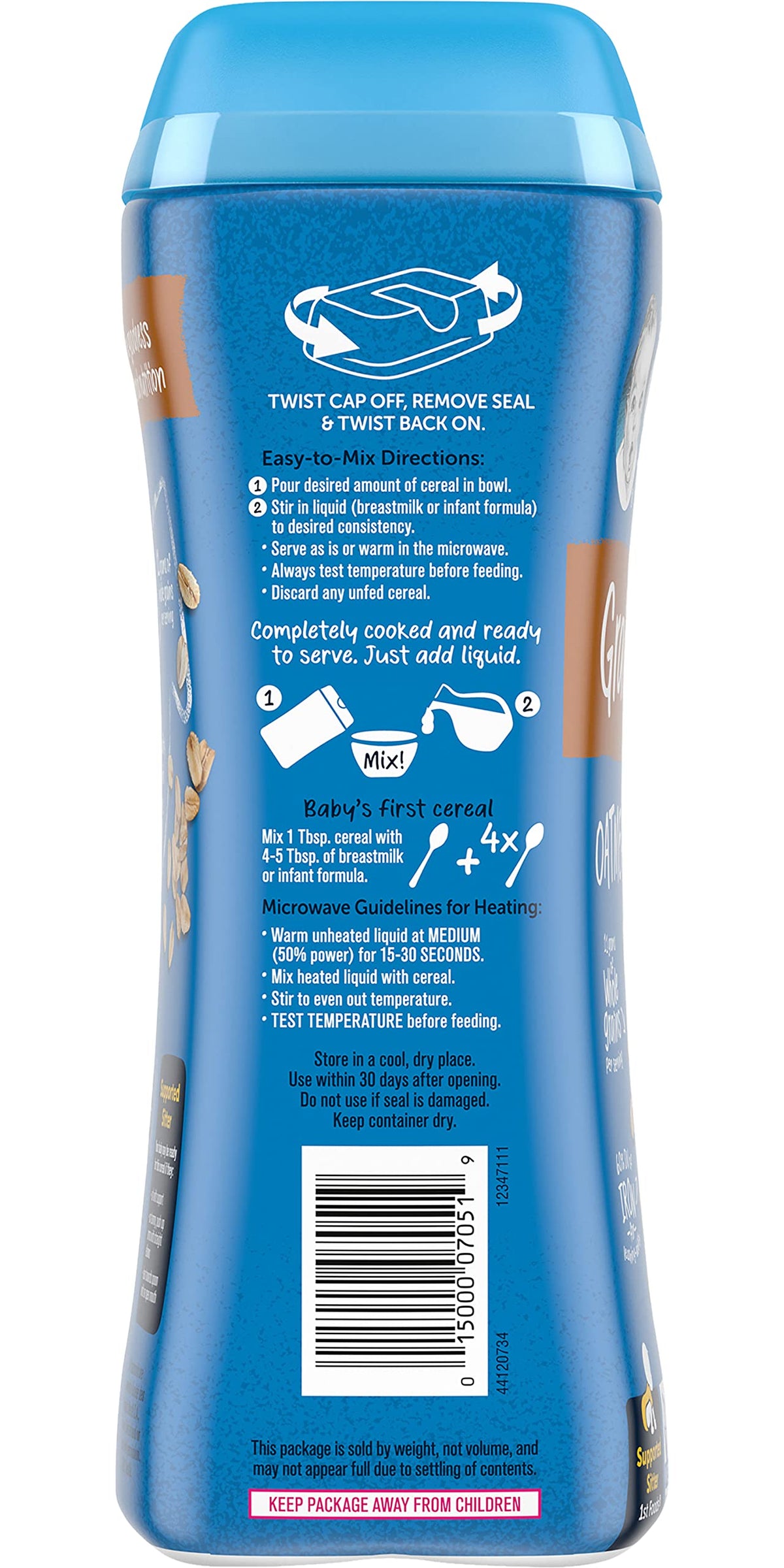 Gerber Cereal For Baby 1St Foods Grain & Grow Cereal (Oatmeal)