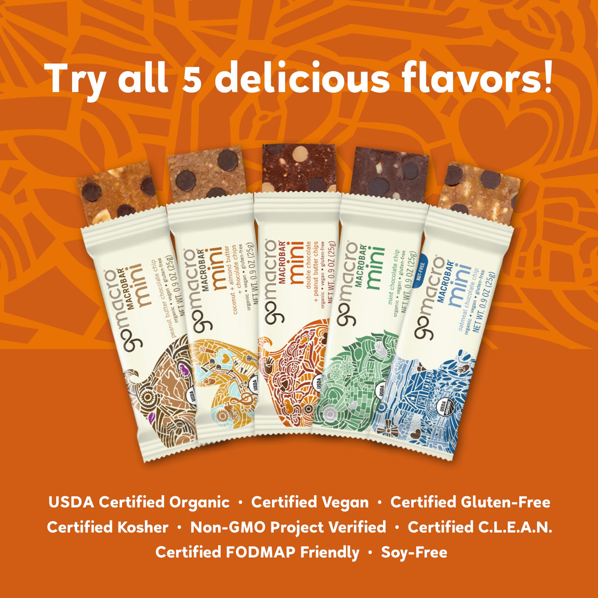 Gomacro Macrobar Mini Organic Vegan Snack Bars - Double Chocolate + Peanut Butter Chips (0.9 Ounce Bars, 24 Count)