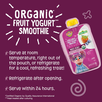 Earths Best Organic Yogurt Smoothie Pouches, 24+ Months, Fruit And Yogurt Smoothie For Kids, Mixed Berry, 4.2 Ounce Resealable Pouch (Pack Of 12)