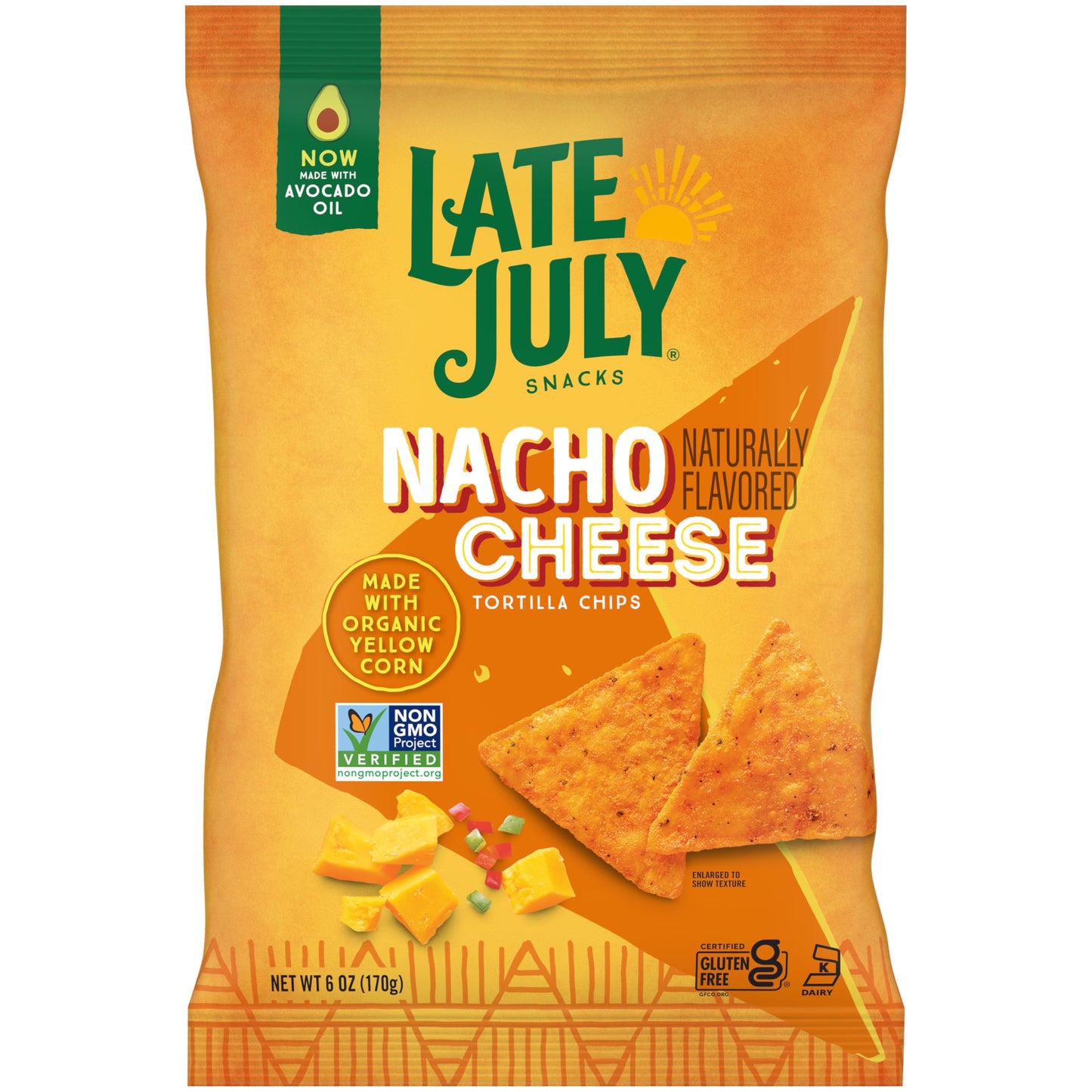 LATE JULY Snacks Nacho Cheese Tortilla Chips, 6 Oz Bag