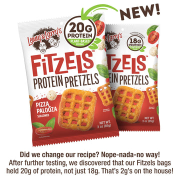 Lenny & Larrys Pizza Palooza FITZELS- Savory Pretzel Snacks Incredibly Tasty High Protein, Salty, Vegan, Kosher 20 gs of Plant