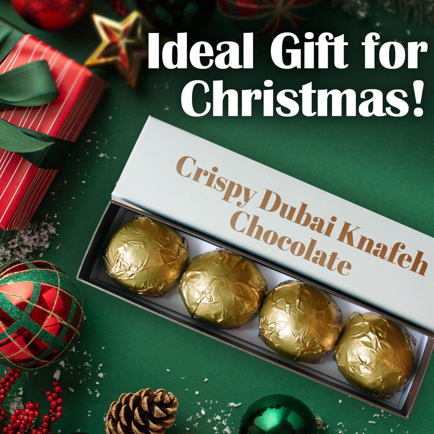 Dubai Pistachio Kunafa Chocolate Balls - Crunchy Kataifi & Creamy Pistachio Milk Chocolate Truffles (4 Pieces)