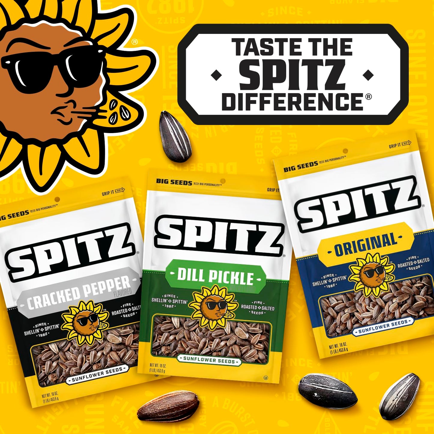 Spitz Sunflower Seeds Pack, Seasoned, 16 Oz Snack Bag
